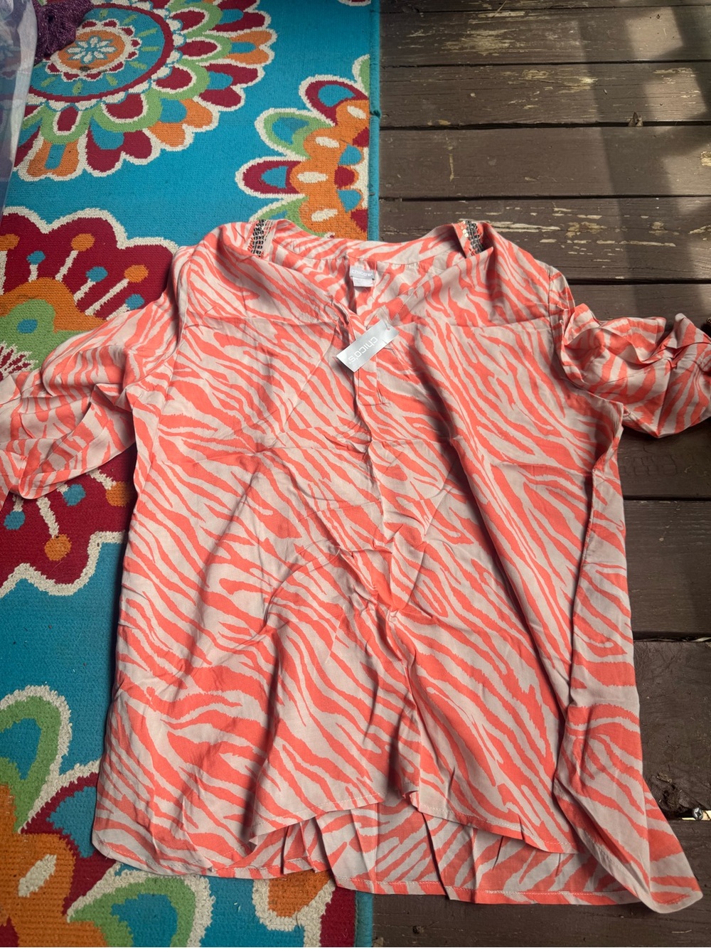 Chico's Coral and Cream Zebra-Print Button Blouse